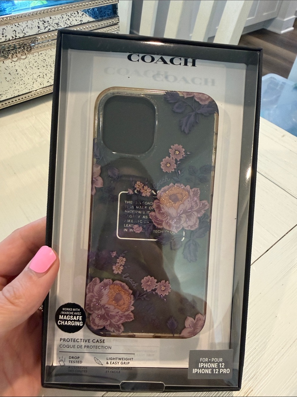 COACH Floral MagSafe iPhone 12 / 12 Pro Case — Purple & Gold Accents